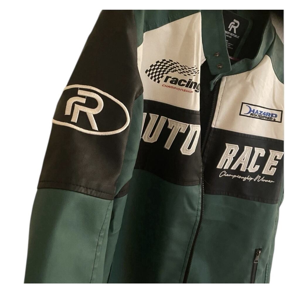 REFINERY REPUBLIC AUTO RACE Green Black Team Racing Racer Jacket Size Large - Picture 5 of 5